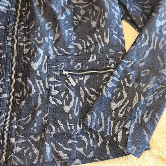Dana Buchman Blk Denim Jacket Exotic Metallic Animal Print O-Neck Womens Sz 14 - Picture 3 of 8